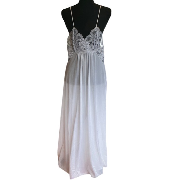 Vintage Quiet Moments White Lace Sheer Peignoir Set Nightgown Robe Bridal USA  L - Picture 5 of 9
